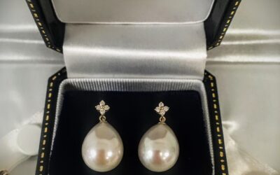 Diamond Flower Pearl Drop Earrings